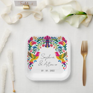 Levendige Mexicaanse Otomi Vogels Floral Fiesta Hu Papieren Bordje