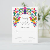 Levendige Mexicaanse Otomi Vogels Floral Fiesta Hu RSVP Kaartje (Staand voorkant)