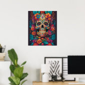 Levendige Mexicaanse viering: Sugar Skull Art Poster (Thuiskantoor)