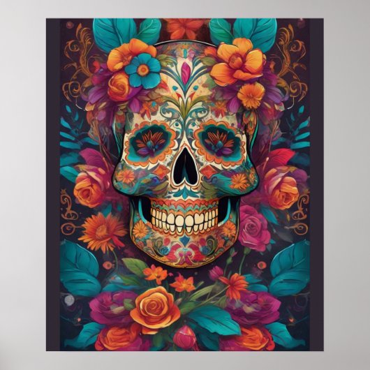 Levendige Mexicaanse viering: Sugar Skull Art Poster (Voorkant)