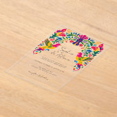 Levendige Mexicaanse Vogels Otomi Floral Fiesta Hu Acryl Uitnodigingen (Laagn)