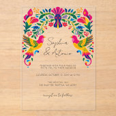 Levendige Mexicaanse Vogels Otomi Floral Fiesta Hu Acryl Uitnodigingen (Voorkant)