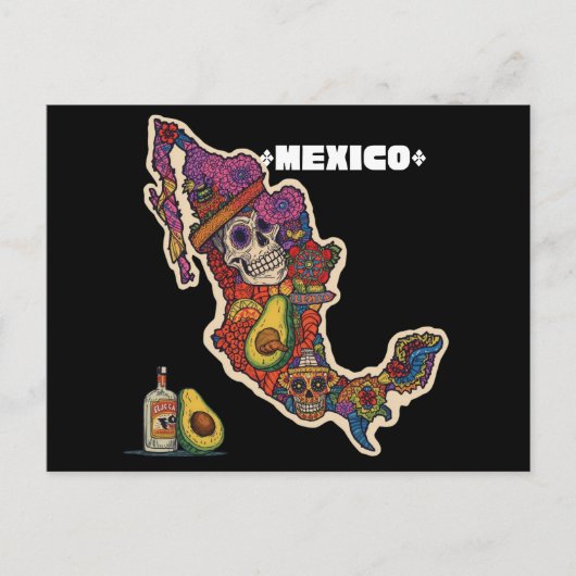 Levendige Mexico Suiker Schedel Kaart (Voorkant)