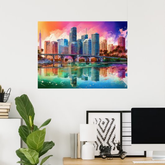 Levendige Miami Abstracte Kunstposter Poster (Thuiskantoor)