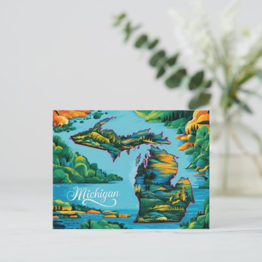 Levendige Michigan Kaart Kunst (Staand voorkant)