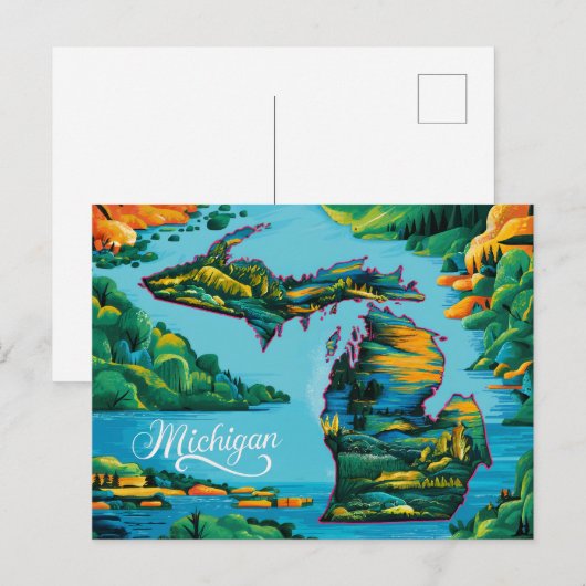 Levendige Michigan Kaart Kunst (Voorkant / Achterkant)