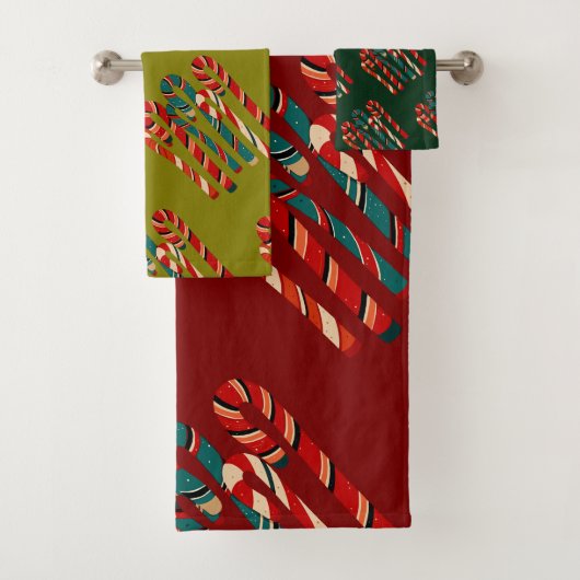 Levendige Mid Century Modern Christmas Candy Cane Bad Handdoek (Insitu)