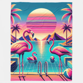 "Levendige Mid-Century Modern Flamingo Pool Sunset Fleece Deken