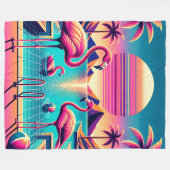 "Levendige Mid-Century Modern Flamingo Pool Sunset Fleece Deken (Voorkant (Horizontaal))