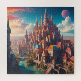 Levendige middeleeuwse fantasiestad legpuzzel