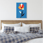 Levendige minimalistische bloem op blauwe kunst canvas afdruk (Insitu (Slaapkamer))