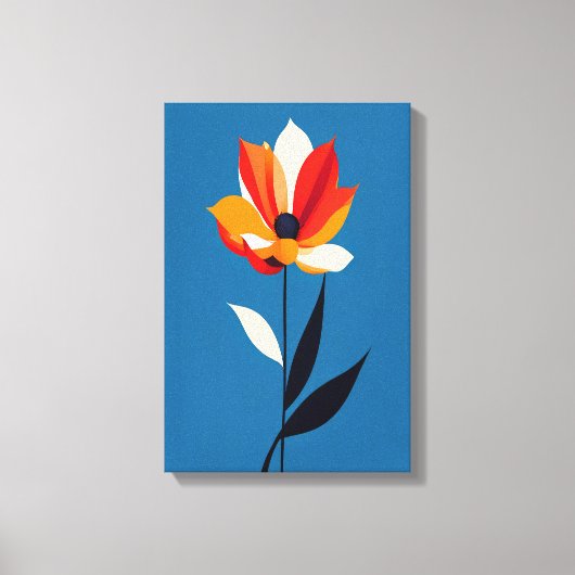 Levendige minimalistische bloem op blauwe kunst canvas afdruk (Voorkant)