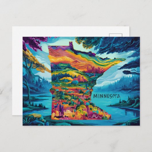 Levendige Minnesota kaart kunst (Voorkant / Achterkant)