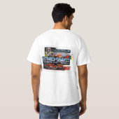 "Levendige Modern Drag Race Car Badge Sticker T-sh T-shirt (Achterkant volledig)