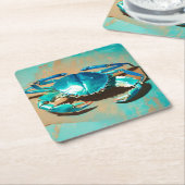 Levendige moderne blauwe krab kartonnen onderzetters (Schuin)