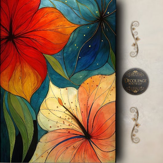 Levendige Moderne Bloemendecoupage Tissuepapier