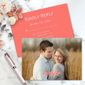 Levendige moderne koraal en roze foto bruiloft RSVP kaartje