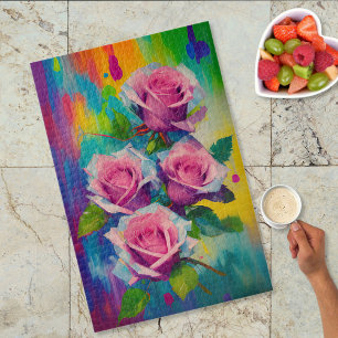 Levendige moderne kunst Roze rozen Boeket Olie Sch Legpuzzel