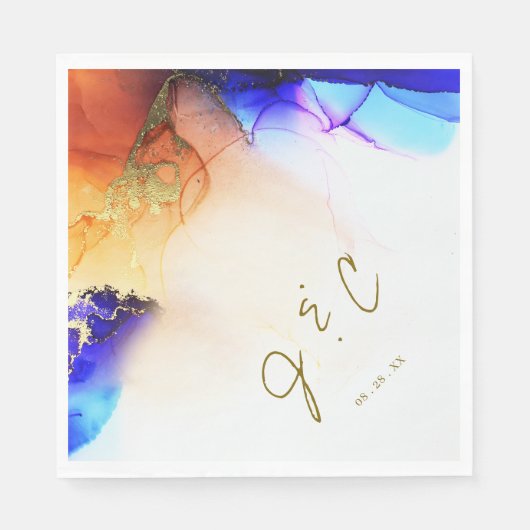 Levendige moderne monogram bruiloft servet (Voorkant)