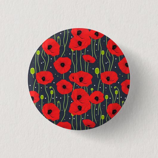 Levendige Moderne Rode Klaproos Patroon Kunst Ronde Button 3,2 Cm (Voorkant)