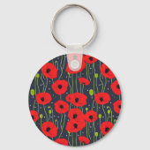 Levendige moderne rode klaprozenpatroon kunst sleutelhanger (Achterkant)
