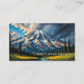 Levendige Mount Rainier Landschap Wolken Bomen QR Visitekaartje (Voorkant)