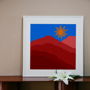 Levendige Mountain Sunset Abstracte kunst Poster