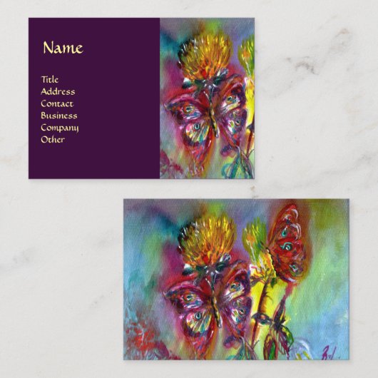 LEVENDIGE MOUSSERENDE VLINDERS IN BLAUW, paarse Visitekaartje (Voorkant / Achterkant)