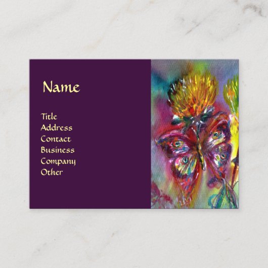 LEVENDIGE MOUSSERENDE VLINDERS IN BLAUW, paarse Visitekaartje (Voorkant)