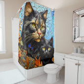 Levendige Mozaïek Kat Glas in lood Artistic Feline Douchegordijn (In situ)