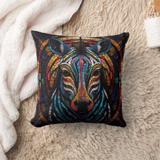 Levendige Mozaïek Zebra Kussen (Deken)