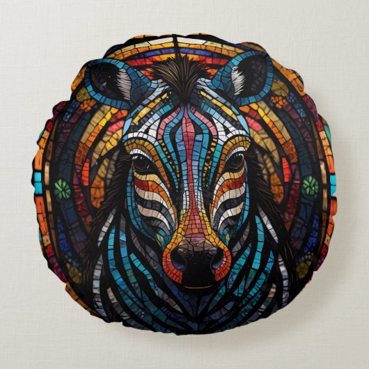 Levendige Mozaïek Zebra Rond Kussen (Voorkant)