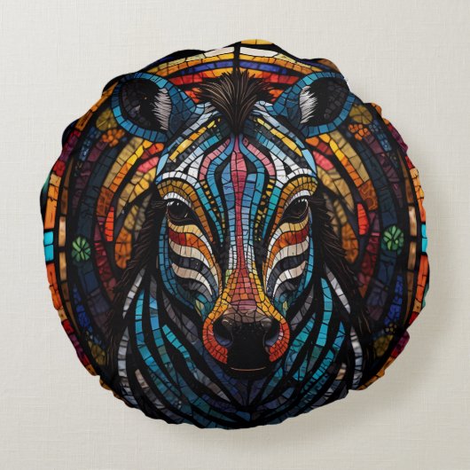 Levendige Mozaïek Zebra Rond Kussen (Achterkant)