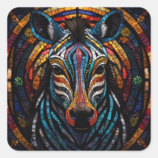 Levendige Mozaïek Zebra Vierkante Sticker (Voorkant)