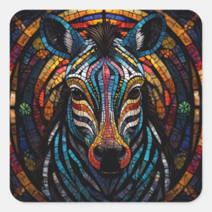 Levendige Mozaïek Zebra Vierkante Sticker