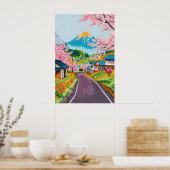 Levendige Mt Fuji Sakura Kunst Japans Platteland Poster (Keuken)