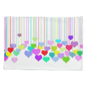 Levendige multi-gekleurde hangende harten op wit kussensloop (Achterkant-Links)