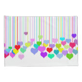 Levendige multi-gekleurde hangende harten op wit kussensloop (Achterkant-Rechts)