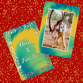 Levendige Multicolor Cheers tot nieuwjaarsfotokaar Folie Uitnodiging