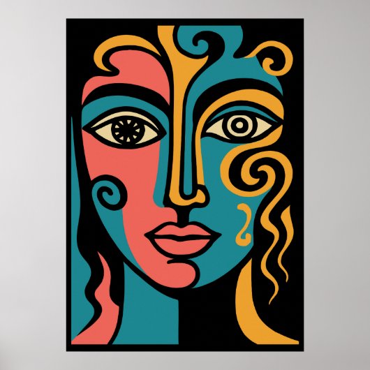 Levendige multicolor kubistische abstracte gezicht poster (Voorkant)