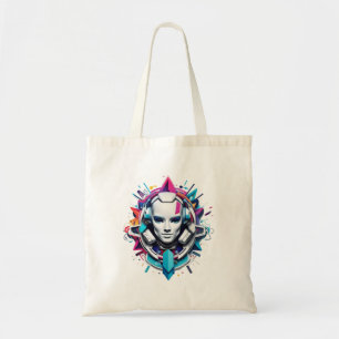 Levendige Multicolor Muziek Robot met Hoofdtelefoo Tote Bag