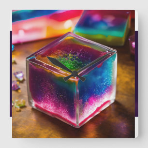"Levendige multicolor wandklok kubus: tijd in Tech