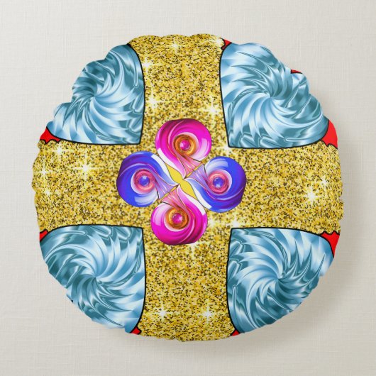 Levendige Multikleur Abstracte Ronde Worp Kussen (Voorkant)