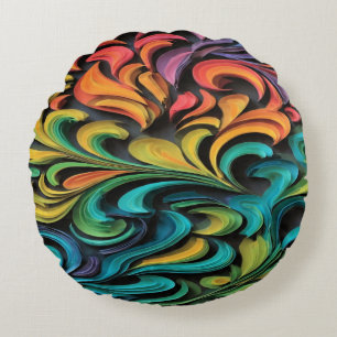 Levendige Multikleur Swirl Kunst Rond Kussen