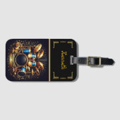 Levendige muziekscene in blauw en goud bagagelabel (Voorkant (horizontaal))