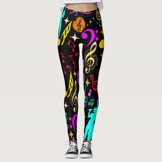 Levendige muzikale noten patronen leggings (Voorkant)