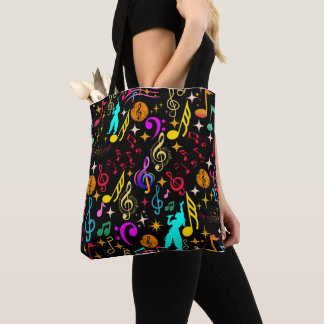Levendige muzikale noten patronen tote bag