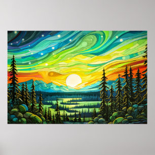 Levendige Nachtelijke Hemel Bij Zonsondergang Poster