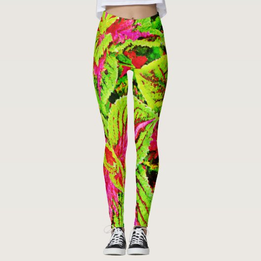 Levendige Natuur bladeren patroon Leggings (Voorkant)