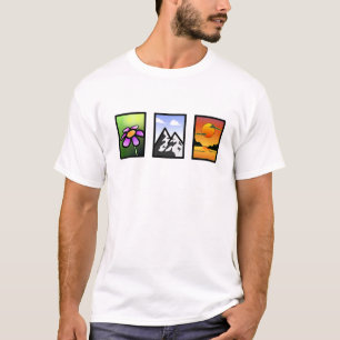 Levendige natuur kunst- bloem, berg, zonsondergang t-shirt